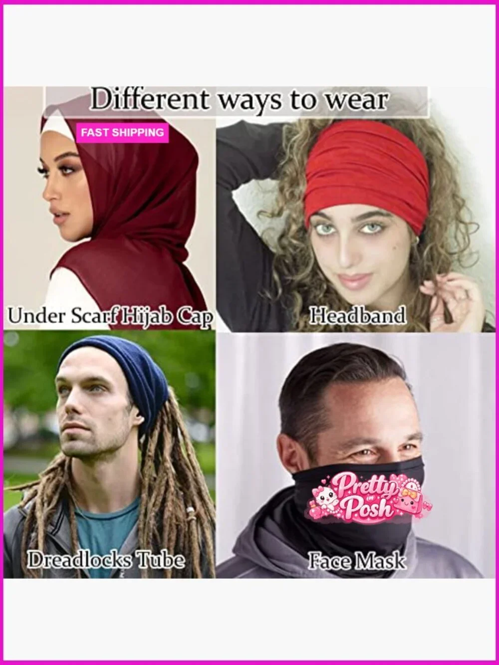 Spandex Hijab Under Caps, Unisex Stretch Dreadlocks Tube Head Wraps